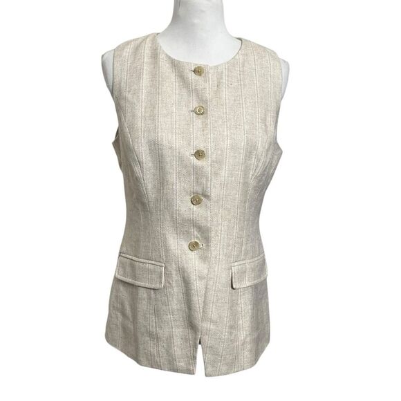 Banana Republic New Cutaway Vest Womens Small Neutral Button Front Linen Blend - Picture 2 of 7